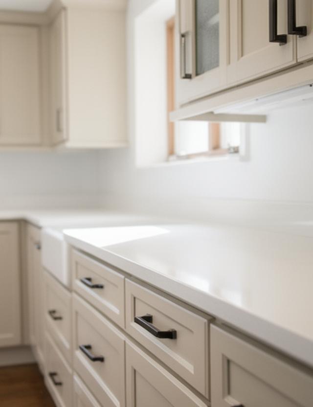 Cucina dopo ristrutturazione con top e pensili puliti, senza residui di cantiere