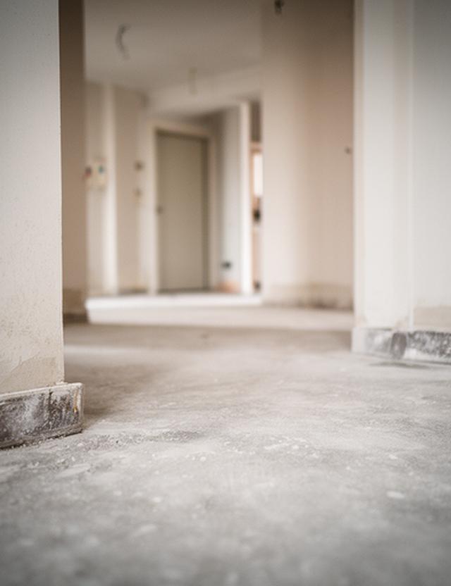 Appartamento dopo i lavori con polvere su pavimenti e battiscopa a Coccaglio